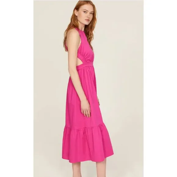Peter Som Hot Pink Tiered Barbiecore Cross Back Semi Formal Summer Midi Dress 6 - Picture 4 of 15